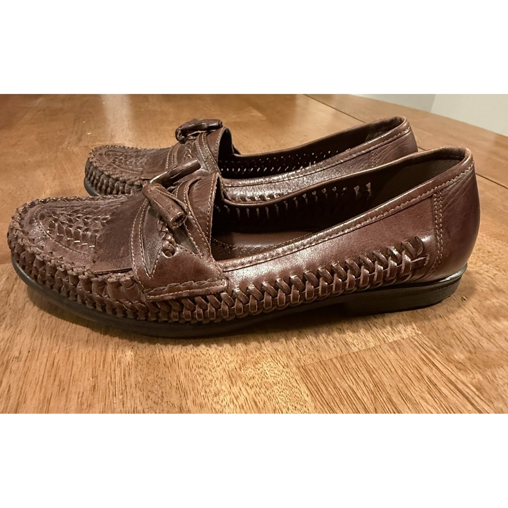 Vintage Stacy Adams Brown Woven Leather Tassel Loafers (Made in Brazil)